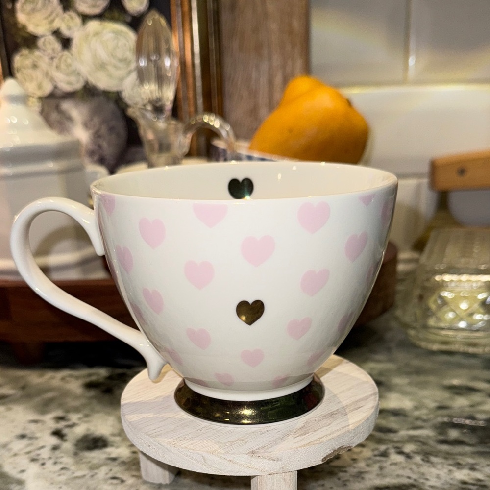 Pink Heart Patterned Teacup